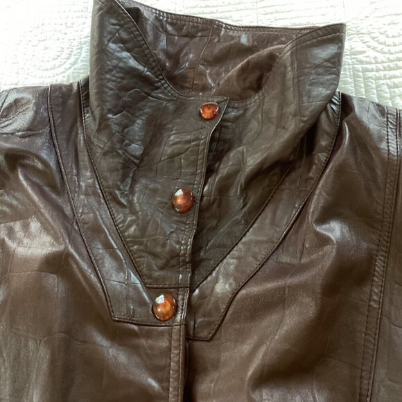 Vintage Brown Leather Jacket With Buckle Cuffs & Zipper Closure 80s - Picture 6 of 16